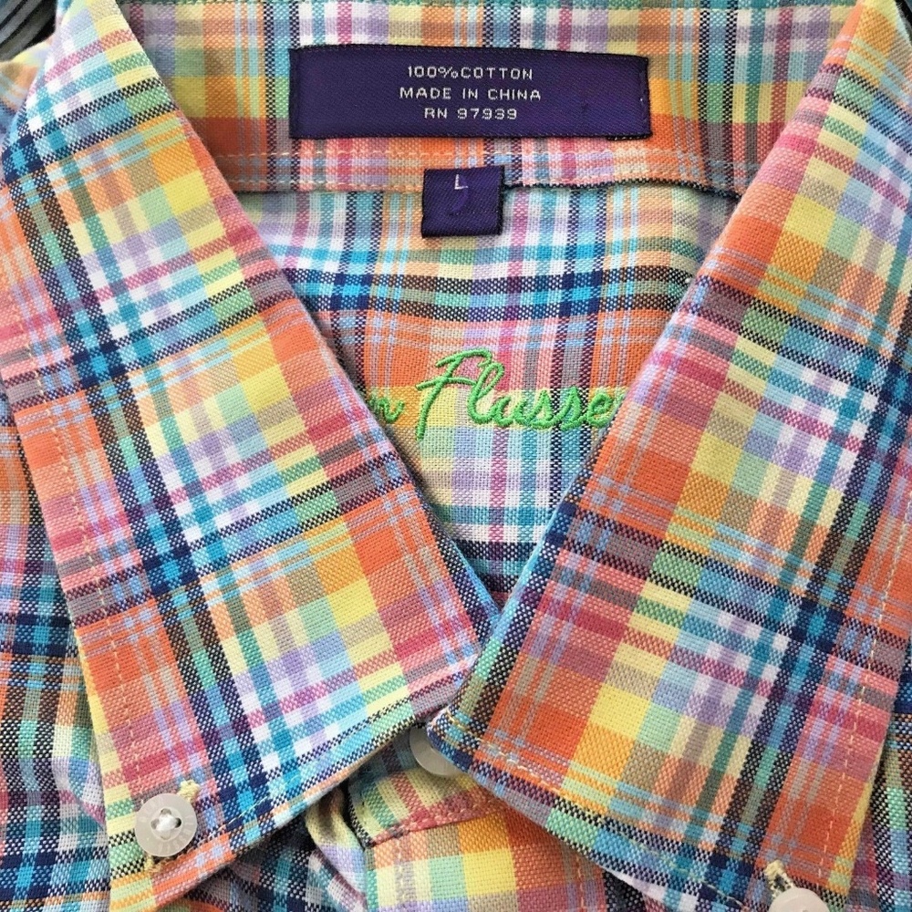 Alan Flusser Shirt Madras Plaid Cotton Multi-color